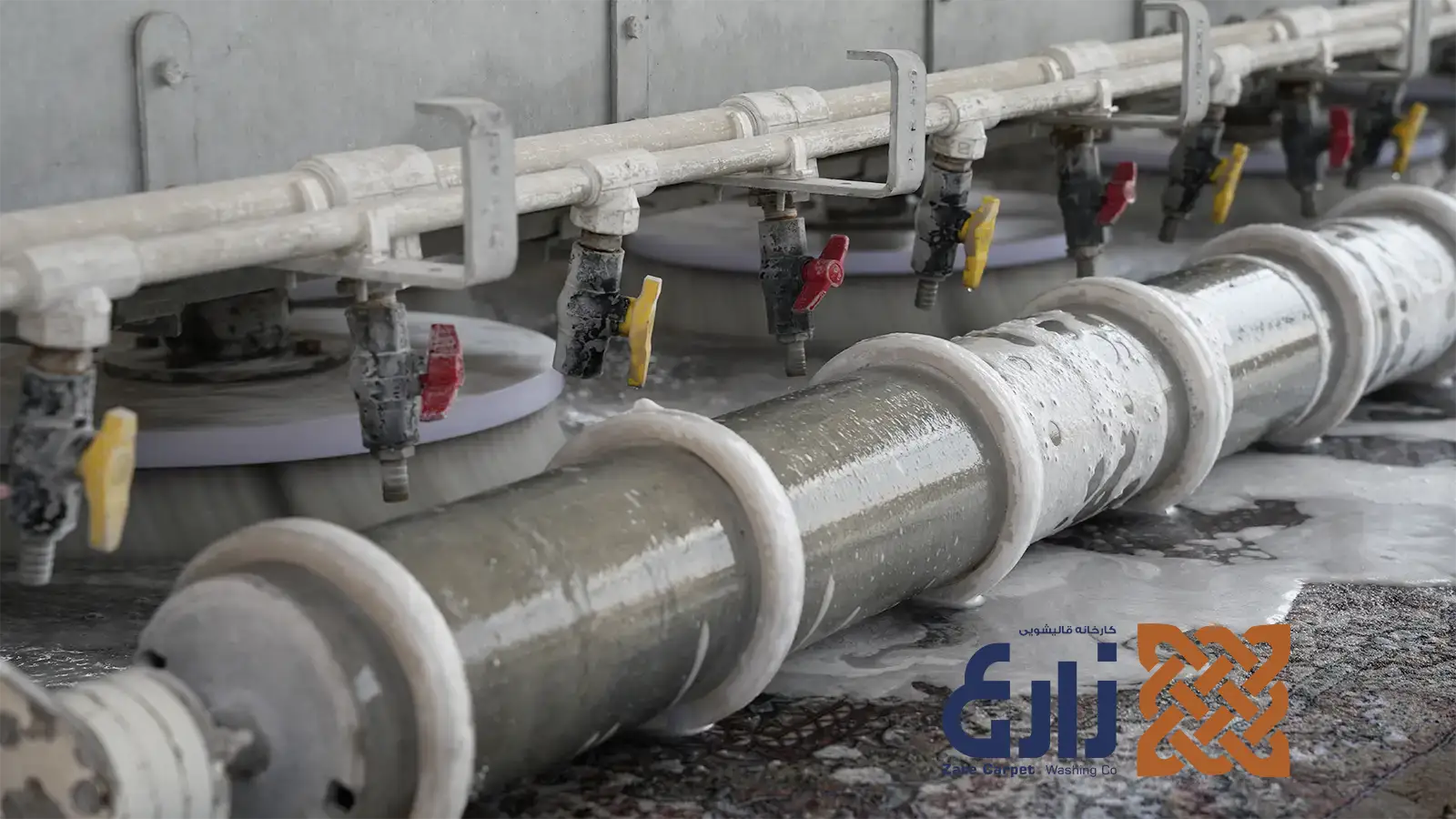 شستشوی فرش با دستگاه در کارخانه قالیشویی زارع