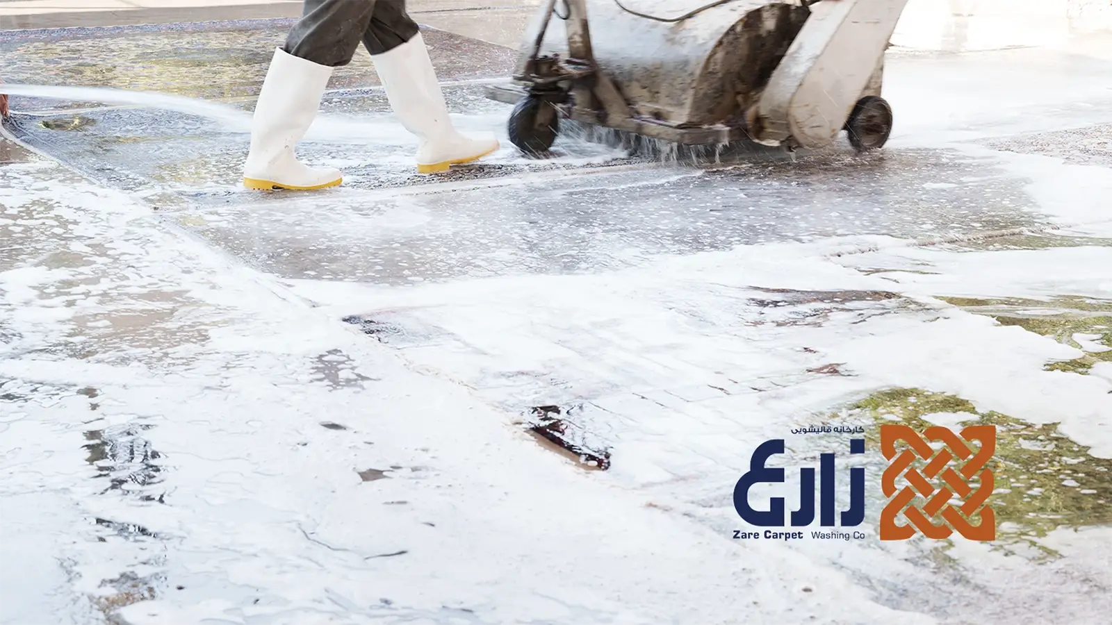 شستشوی فرش با دستگاه در سالن کارخانه قالیشویی زارع